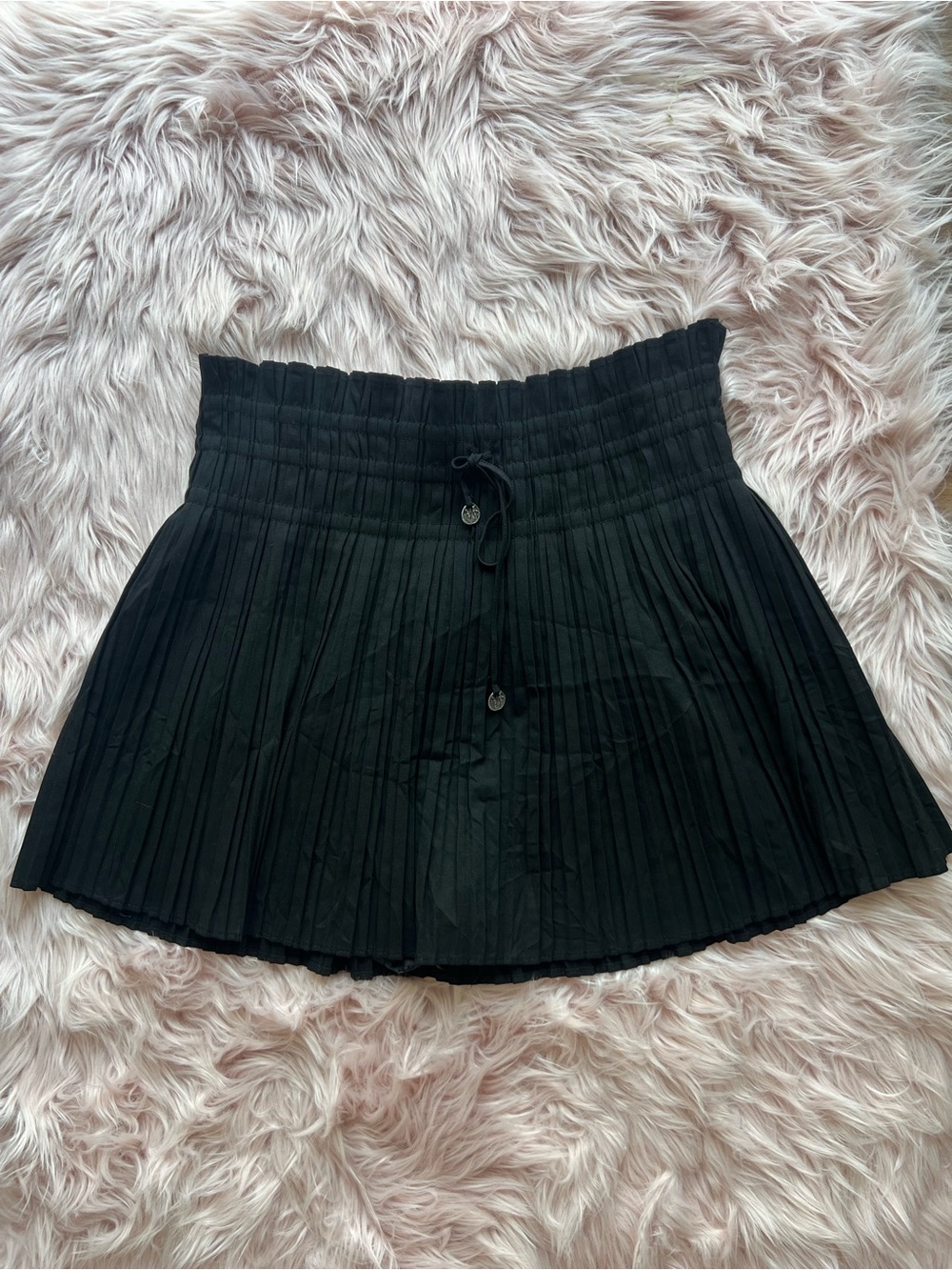 Zara Black Pleated Mini Skort with Drawstring Waist Large
